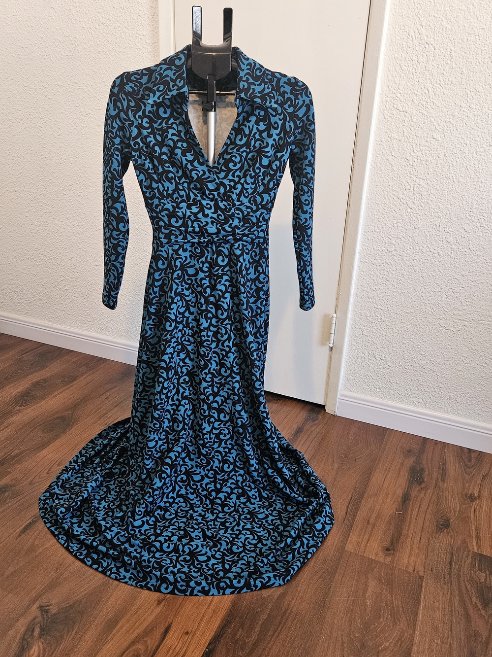 Black & Teal Floral Wrap Maxi Dress - Women's